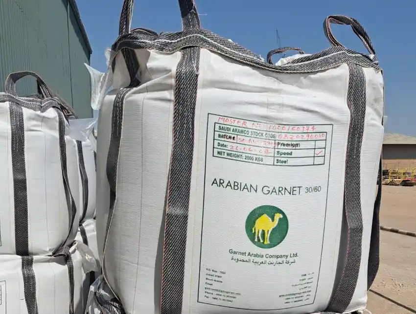 Arabian garnet abrasive used for steel surface preparation in oil and gas projects