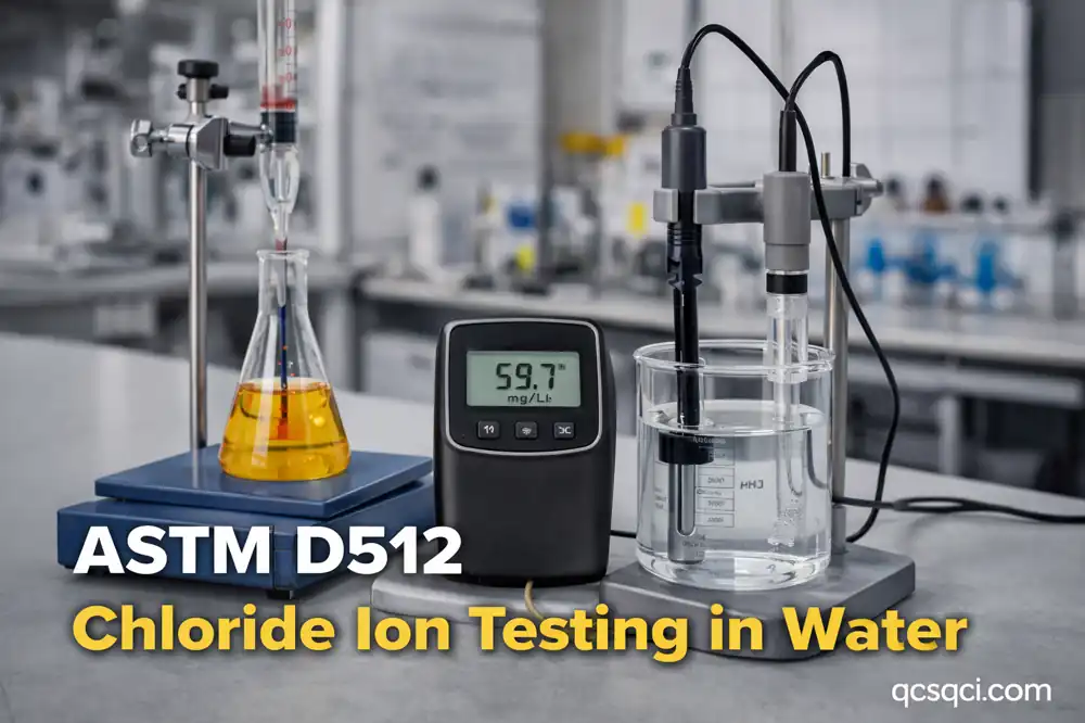 ASTM D512 chloride ion testing in water using titration and ion-selective electrode methods
