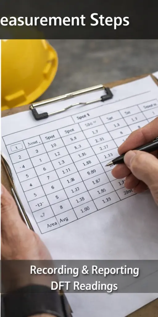 Recording DFT spot measurements on inspection report sheet according to SSPC-PA 2
