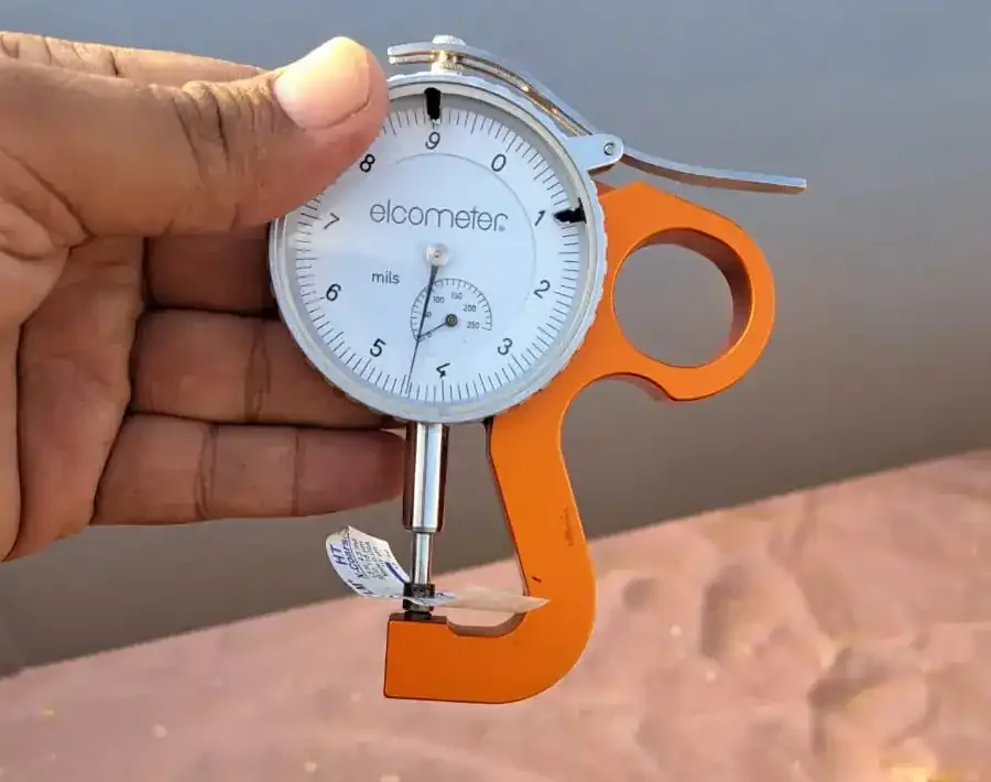 Surface profile measurement using Elcometer dial gauge during abrasive blasting inspection