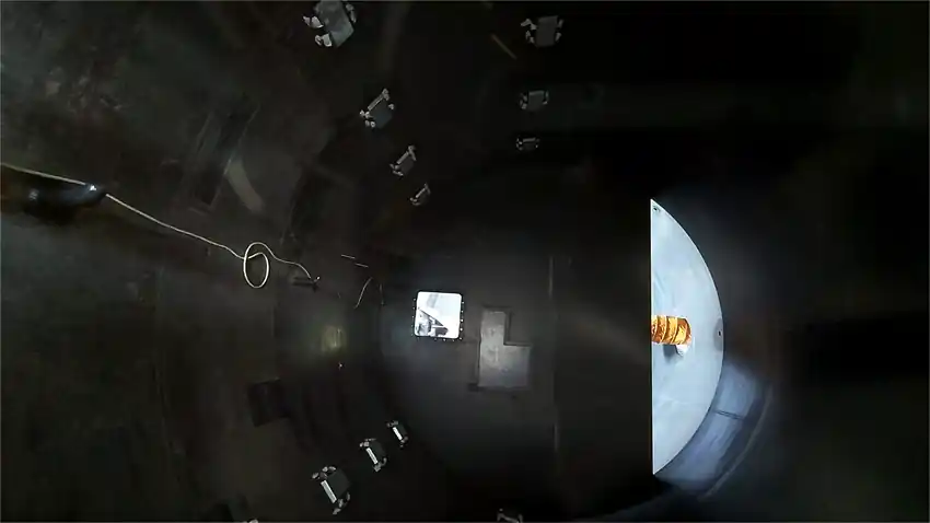 Internal view of storage tank during coating inspection