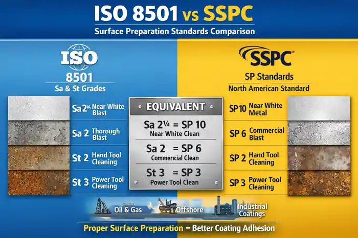 ISO 8501 vs SSPC surface preparation standards comparison chart